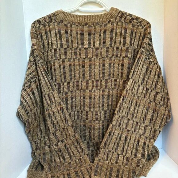 Vintage David Taylor Knit Sweater XL Tan Brown Geometric Pattern - Picture 2 of 3